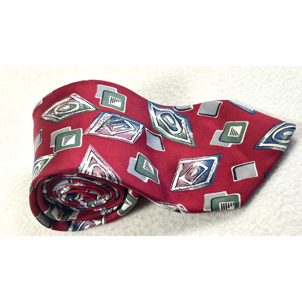 Sutter & Grant Necktie Men OS Red Geometric Abstract Retro Silk Tie‎